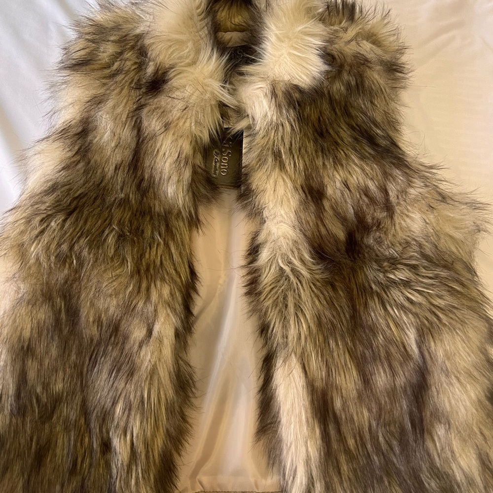 Ci Sono Faux Fur Vest in Brown and Cream